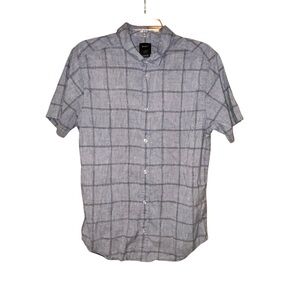 RVCA Men’s Large Slim Fit Short Sleeve Button Down Shirt Blue Plaid Check‎